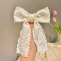 French vintage style cream pearl headband with a large textured white bow and ribbons - Girls Series-Bowknot Hair Clip