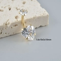 Gold stainless steel navel ring featuring double heart-shaped clear cubic zirconia stones - Gold Large White Zirconia