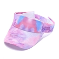 Detail of colorful tie-dye sun visor with pink, purple and blue gradient patterns - Adjustable / Pink
