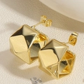 Macro shot of gold geometric cube stud earrings with a polished finish and hollow structure - Gold Rhombus Geometric Stud Earrings