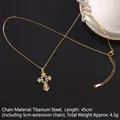 Vintage titanium steel cross necklace with emerald green stone and zircon stones - Cross No.35 Gold (A1213)