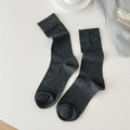 Deep grey ribbed knit crew socks in low saturation ballet style for women - One Size / Dark Gray