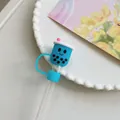 Blue boba tea silicone straw cover cap with fixing ring for 10mm drinking straws - Blue Milk Tea / 10mm-Individual Package