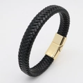 Geflochtenes schwarzes Lederarmband mit goldenem Magnetverschluss für Herren - Schwarzer Riemen Goldene Schnalle