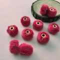 Soft rose pink 20mm faux rabbit fur beads with gold metal centers for DIY crafts - Burgundy