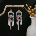 Bohemian silver drop earrings with turquoise beads and metallic leaf tassels - E5100-1 Multicolor Leaf Tassel