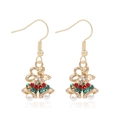 Christmas bell earrings with red and green rhinestones and a white pearl drop - Bell