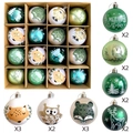 16-pack green and white plastic Christmas ball ornaments with forest animal patterns - MJG092HL