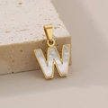 18K gold plated necklace pendant with white shell inlay featuring the letter W - Letter W(KP115535-K)