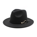 Cappello Fedora classico in lana nera a tesa larga con fibbia dorata elegante - M (56-58cm) / Nero