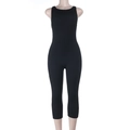 Front view of black sleeveless compression bodysuit with a slim fit and athletic design - S / Black