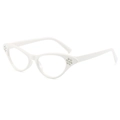 White cat-eye glasses frame with rhinestone accents and clear lenses for women - Solid White Clear Lens