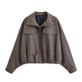 Chaqueta bomber informal marrón para mujer con bolsillos utilitarios y cremallera metálica - XS / café