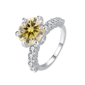 Luxurious S925 silver ring featuring a round cut yellow moissanite stone in a 6-prong setting - US 8 / 2CT Lemon Yellow Moissanite