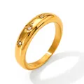 Gold stainless steel ring featuring three star-set clear zircons in a vintage finish - US 6 / Gold (KBJ232)