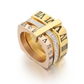 Roman numeral titanium ring in gold and rose gold finish with micro-inlaid rhinestones - US 7 / Two-tone Square