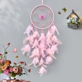 Pink dream catcher wall hanging with feathers and butterflies for room decoration - Finished Product / Pink Butterfly Love Flower