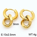18k vergulde roestvrijstalen Cuban link oorringen met 13x2,5mm ovale hanger - Gouden Dubbel Gedraaide Ring Stijl (KE113558-ZZ)