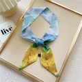 Impressionist oil painting style long silk scarf tied elegantly on a golden frame - 6*100cm / 3 Blue Sky Landscape