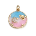 Golden round pendant with blue pink enamel featuring celestial moon and star patterns - YSN006-3 Round Blue Pink Gradient Starry Moon Pendant
