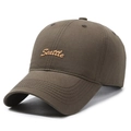 Retro dark brown cotton baseball cap with Seattle embroidery and curved brim - Adjustable / Army Green