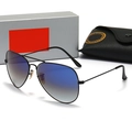 Classic aviator sunglasses with black metal frames and blue gradient lenses - Double Blue Gradient With Box