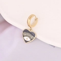 Golden heart earrings with evil eye enamel charms and polished stainless steel hooks - Black