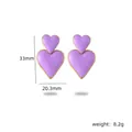 Boucles d'oreilles double cœur en émail violet et plaqué or 18K, mesurant 33mm par 20mm - Violet