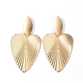 Elegant gold fan shaped earrings with radial texture for a minimalist fashion look - Radiating Leaf Shape Earrings / Silver