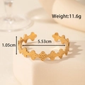 Adjustable gold stainless steel open bangle with cross floral cut-outs and 1.05cm width - Cross Petal Hollow Style (YB-202)
