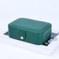 Portable dark green double-layer PU leather jewelry box with silver metal buckle - Double Layer Portable / Dark Green
