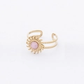 Adjustable golden stainless steel ring with sunburst design and pink round gemstone - Adjustable Open / Sunflower Pink