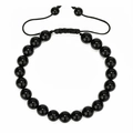 Adjustable 8mm polished black agate beaded bracelet with braided cord for men and women - Shiny Black Stone (Style 07)