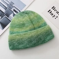Green gradient tie-dye knit beanie hat for women featuring a vintage aesthetic look - One Size / Green Gradient