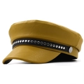 Casquette de marin en cuir jaune gingembre avec chaîne à rivets et design plat rétro - 56-59cm(Réglable) / Jaune