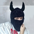 Black crochet balaclava with devil horns for adult Halloween costume and winter warmth - 57-59cm / Devil Horn Style / Solid Black