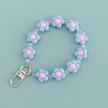 Cute blue and pink candy-colored flower bead keychain charm with silver metal clasp - Blue and Pink Flower Style (B343-2)