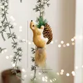 Hanging squirrel ornament with pine cone and flocked tail for Christmas tree decor - Brown Squirrel Climbing Pine Cone