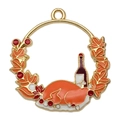 Thanksgiving turkey and wine enamel charm pendant in gold finish with maple wreath - 30x29mm Thanksgiving Roast Chicken (20289)