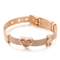 Rose gold mesh watchband bracelet with heart-shaped mama pendant and child charms - Family Mama Style (KB114764-K)