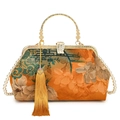 New Chinese style orange handbag with floral painting and elegant pearl chain - Yellow