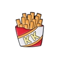 Enamel french fries pin badge featuring a red and white box with KK logo decoration - KK French Fries