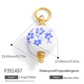 Blue and white ceramic porcelain pendant with gold stainless steel bail for DIY necklaces - Oval Blue and White Porcelain Style (PJ91497)