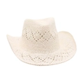 Weißer handgewebter hohler Stroh-Cowboyhut mit gebogener Krempe und Sommerdesign - Einheitsgröße / Weiß (Ausgehöhlt)