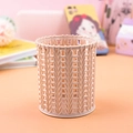 Pink desktop storage bucket with knit texture for office pens and cute stationery - Blank Pink