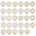 26 heart-shaped alloy alphabet pendants with gold frame and white enamel for DIY jewelry - Letter A / Heart / White