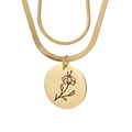 Collier double rang doré avec chaîne serpent et pendentif disque à gravure florale - Février-Or (Violette)