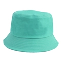 Detail of mint green cotton bucket hat showing parallel stitching on reinforced brim - M (56-58cm) / Teal