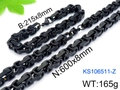 Black 304 stainless steel Byzantine chain jewelry set with necklace and bracelet - 8mm / 16cm / Black