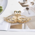 Golden metal swan hair claw clip with cat eye stone and blue rhinestones on a magazine - Gold Swan Faux Opal Style (B3520) / Gold